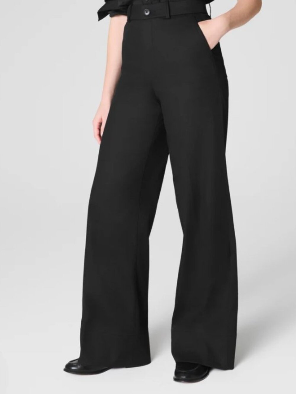 Spanx Stretch Twill Wide Leg Pants Black Small S 33 Inseam